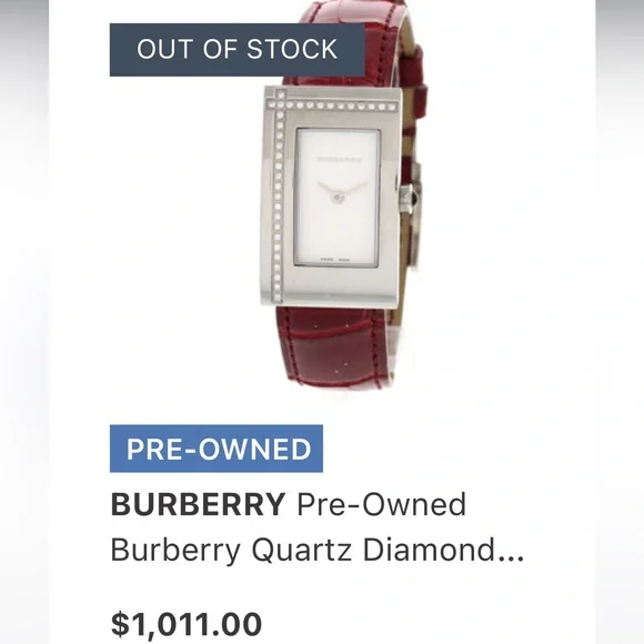 🖤BURBERRY Diamond bezel watch with red alligator straps